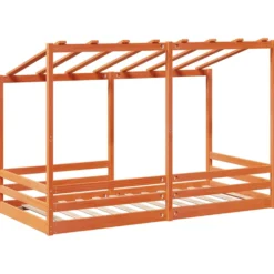 Cama Infantil Con Techo Madera Maciza Pino Marrón 80x200 Cm