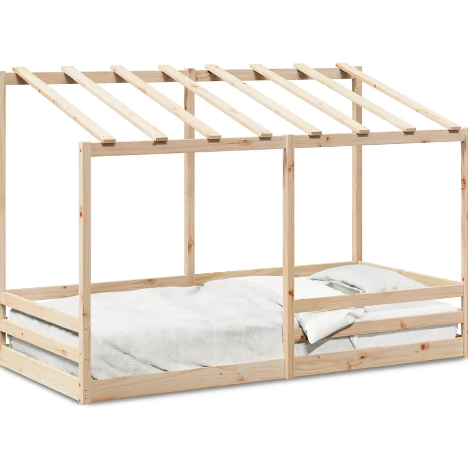 Cama Infantil Con Techo Madera Maciza Pino 100x200 Cm