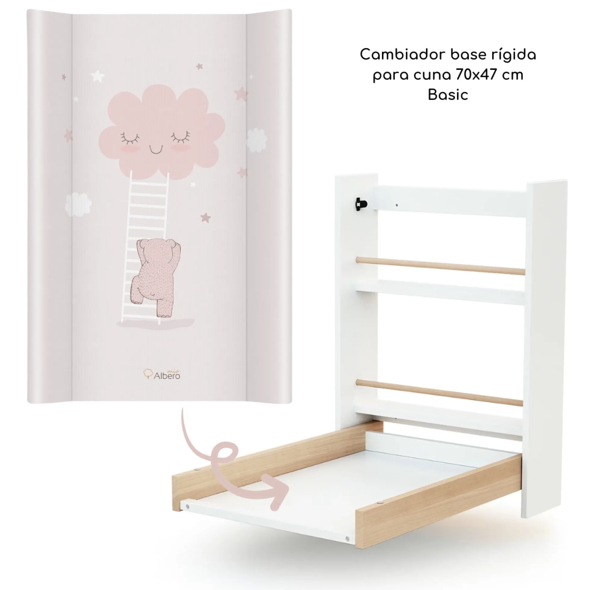 Cambiador Base Rígida Para Cuna 70x47 Nubes Rosa