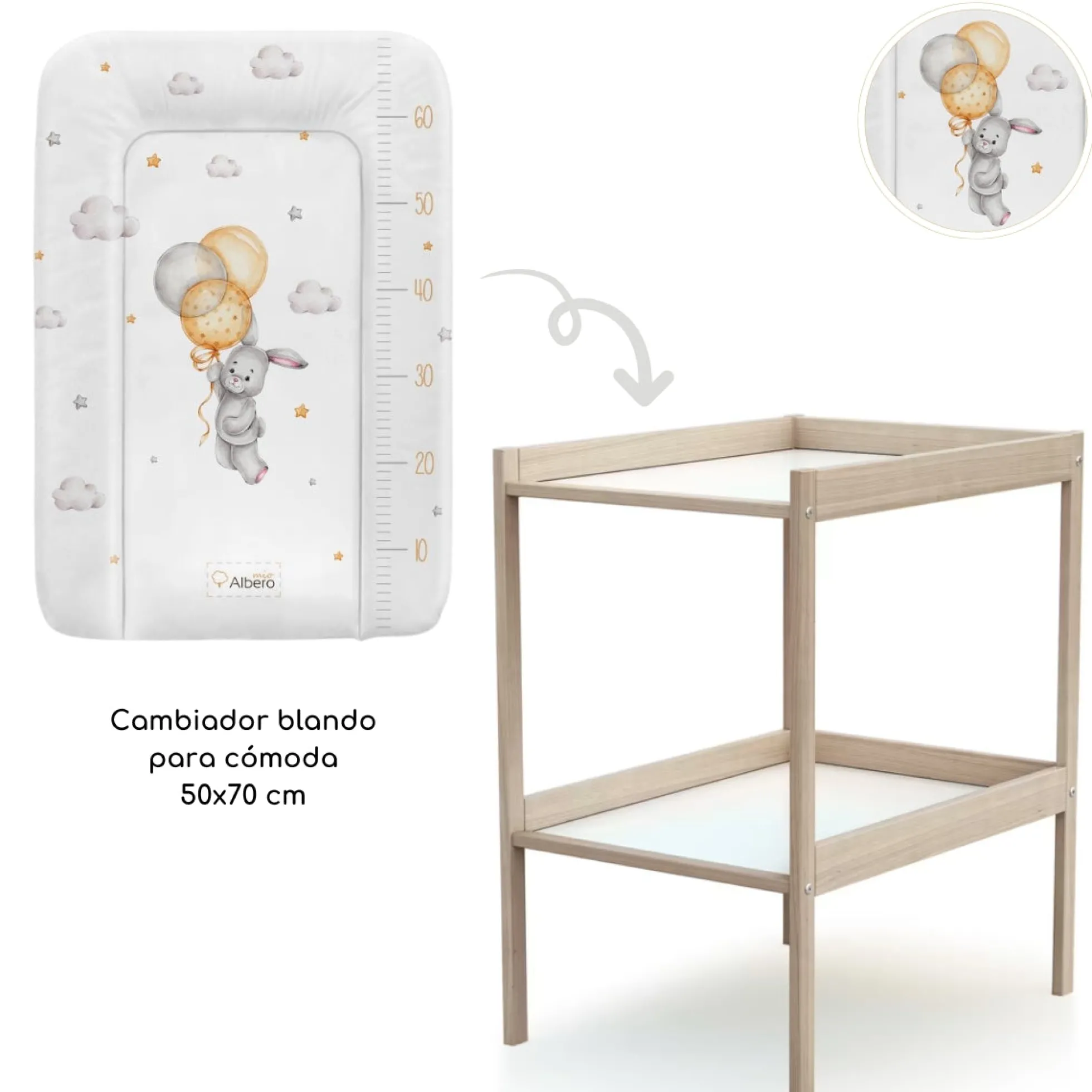 Cambiador Blando Para Comoda 70x50 Bunny