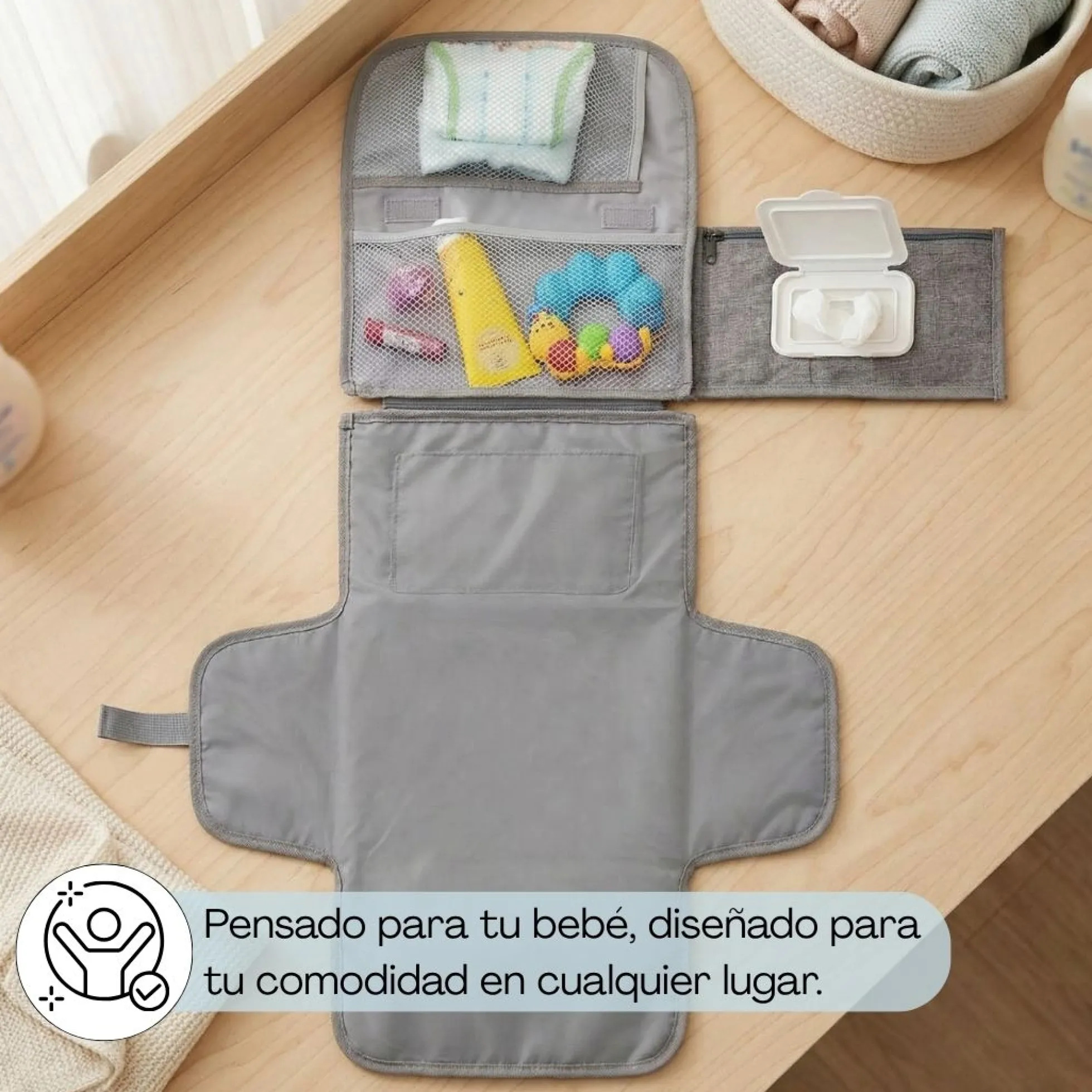 Cambiador Portátil Y Plegable Para Bebé, Color Gris Bathby