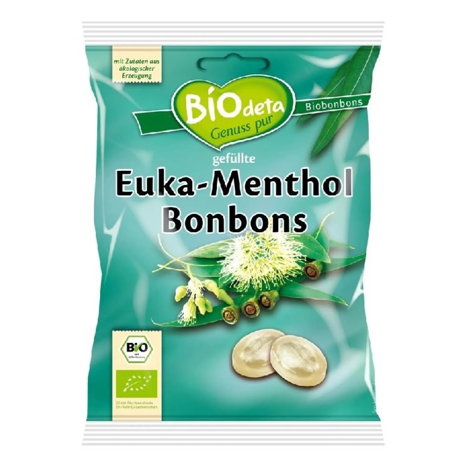 Caramelos rellenos Eucalipto y Mentos Biodeta 75 g