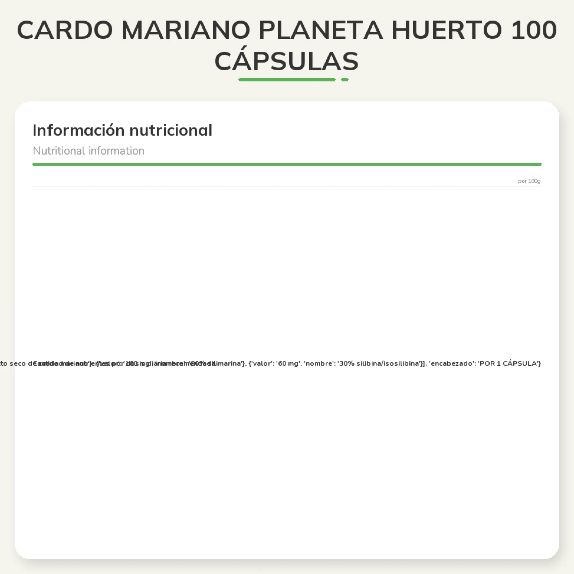 Cardo Mariano Planeta Huerto 100 cápsulas
