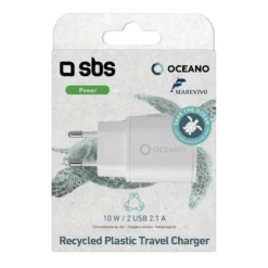 Cargador de viaje de 10 W de plástico reciclado para una carga rápida, color blanco