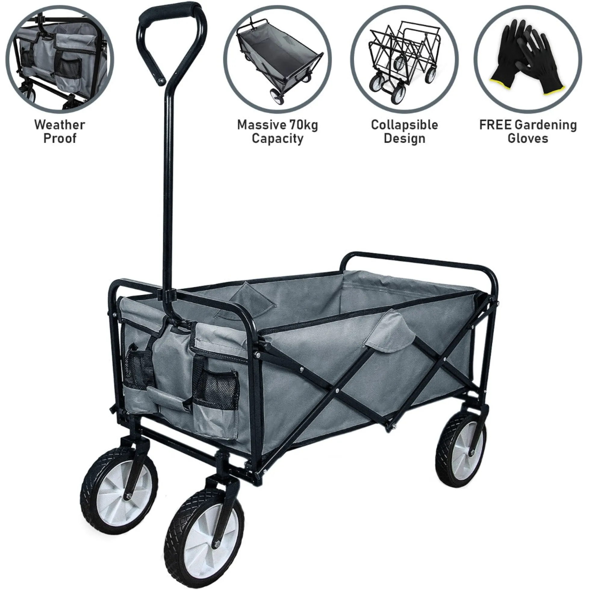 Carretilla De Jardín Plegable Gris Para Jardinería Con Funda Impermeable