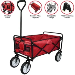 Carretilla De Jardín Plegable Roja Para Jardinería Con Funda Impermeable