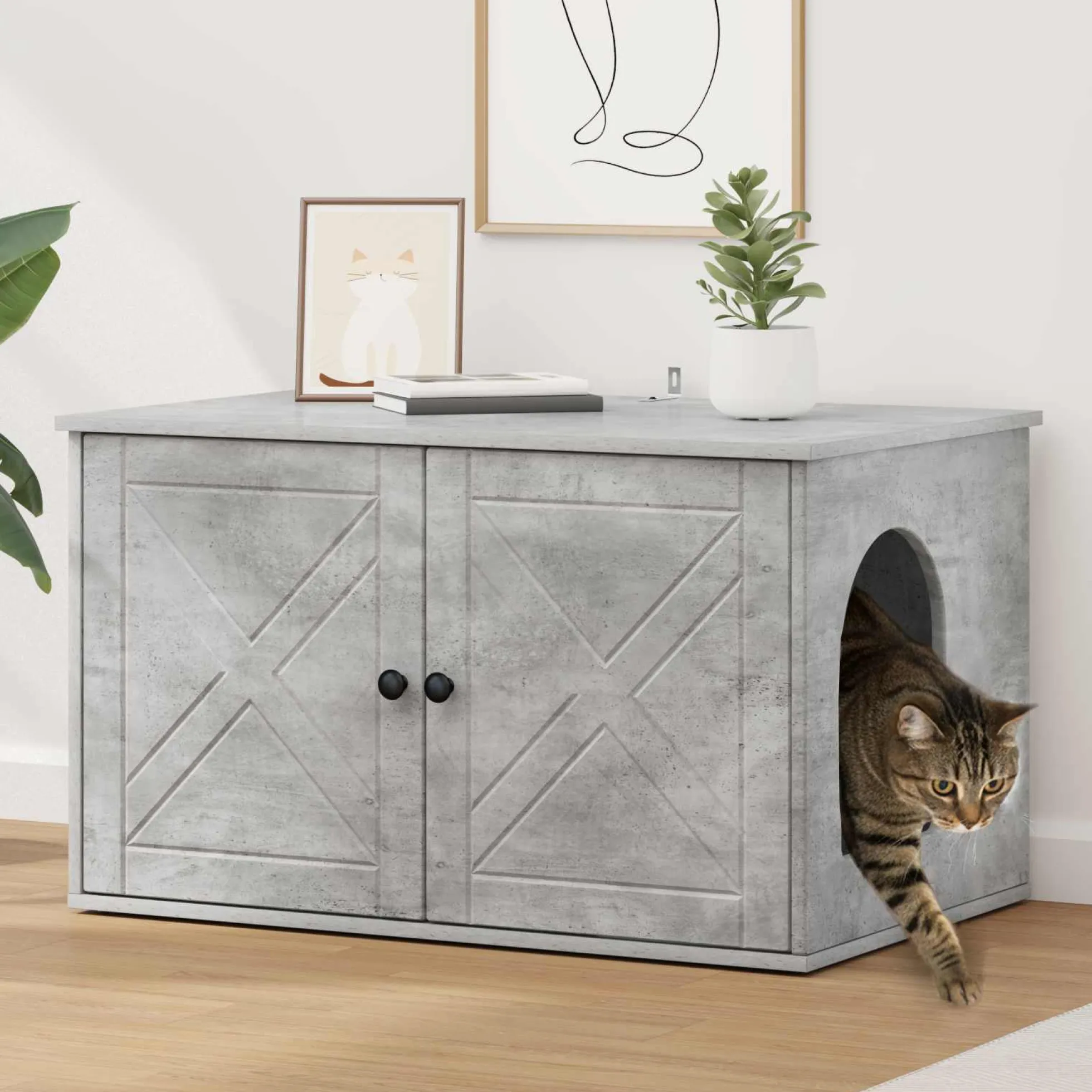 Casa Para Gatos Concreto 85 X 55 X 50 Cm Madera De Ingeniería