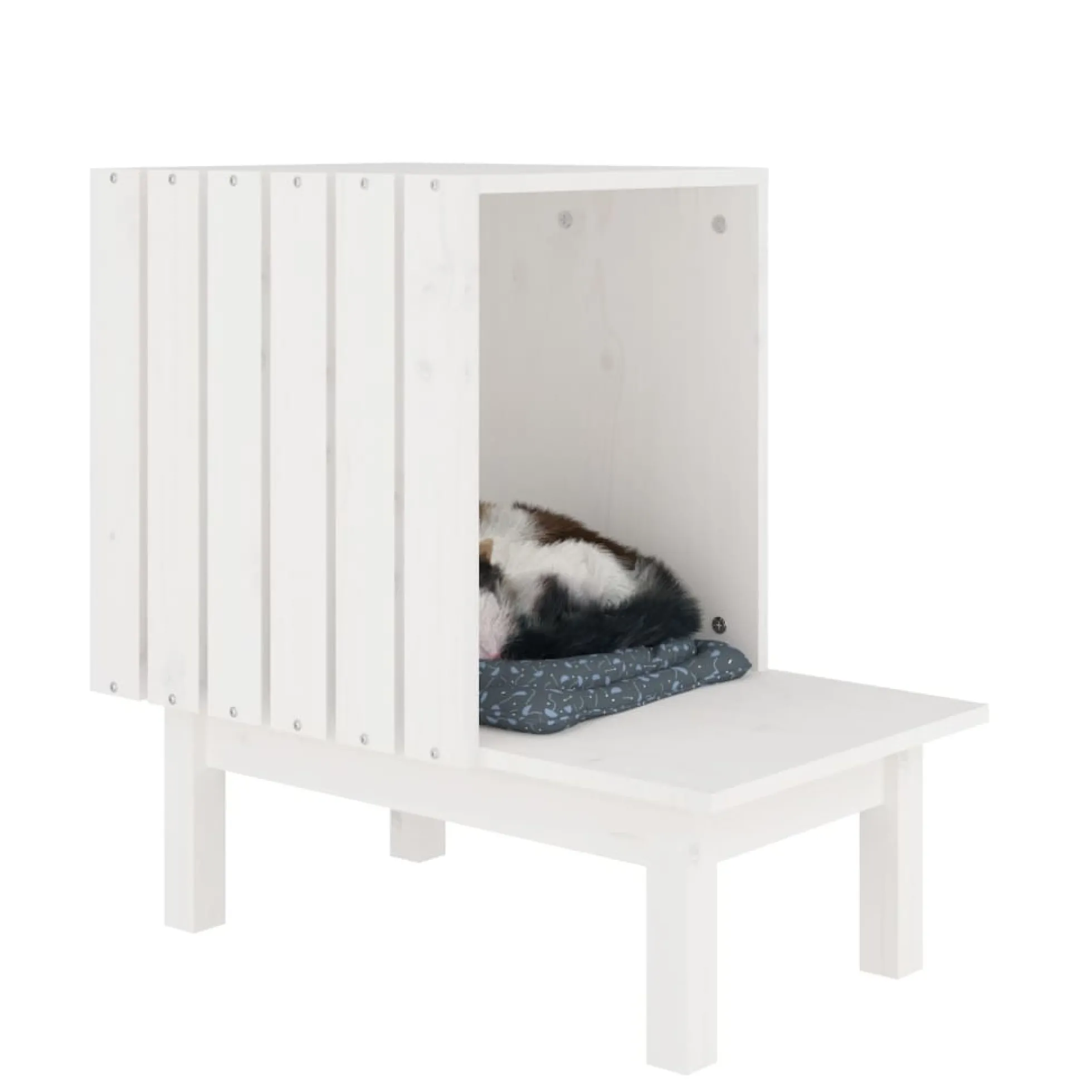 Casa Para Gatos De Madera Maciza De Pino Blanco 60x36x60 Cm