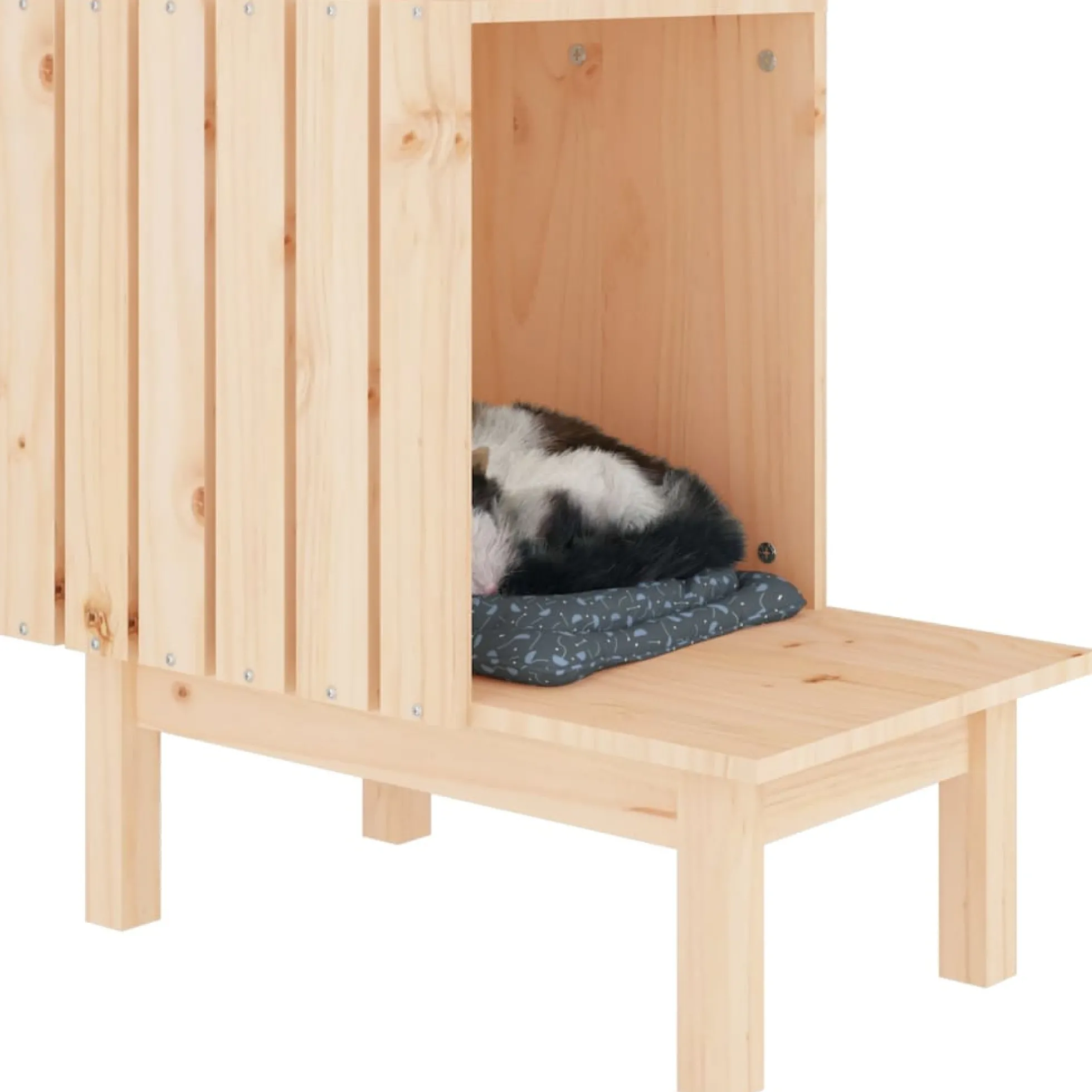 Casa Para Gatos De Madera Maciza De Pino 60x36x60 Cm