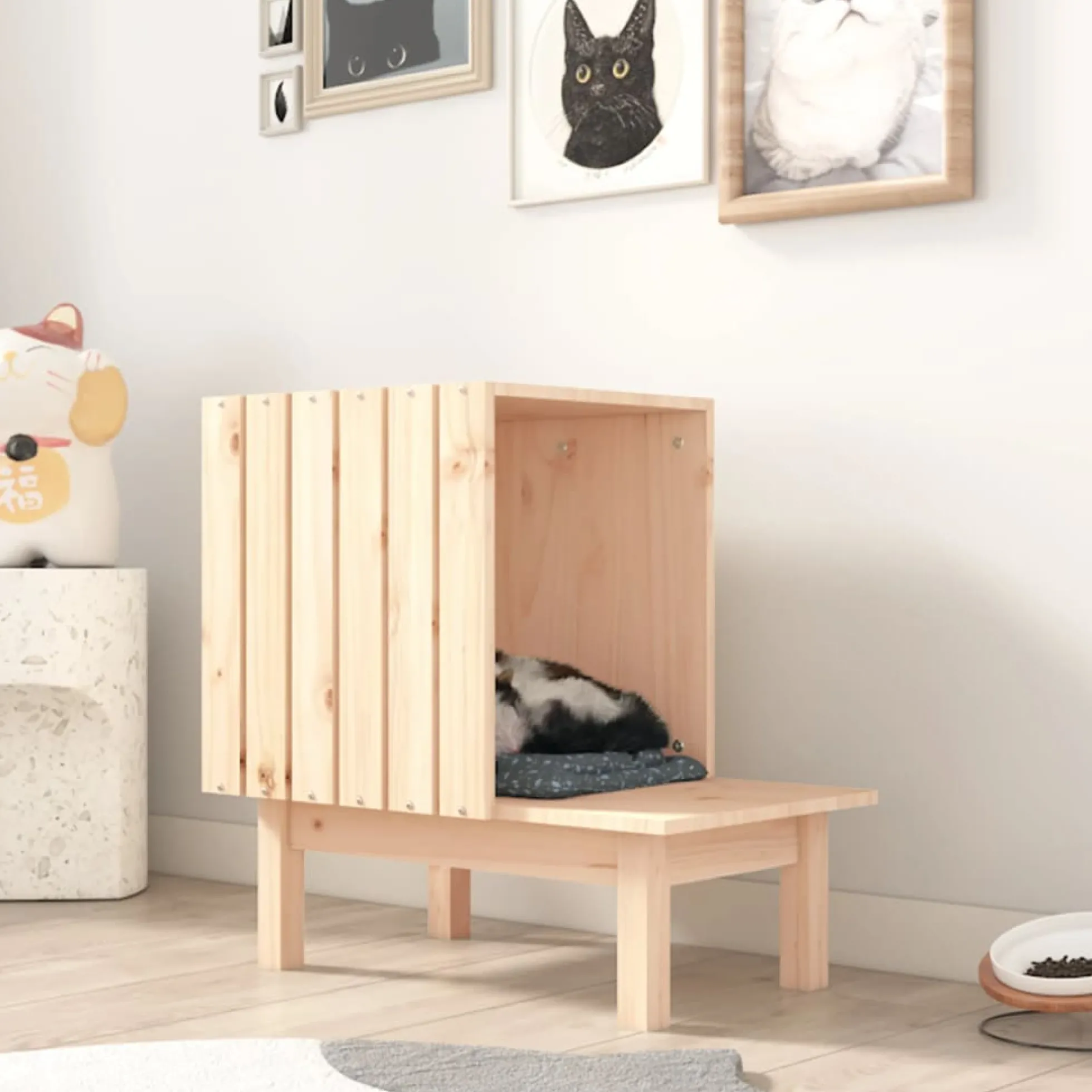 Casa Para Gatos De Madera Maciza De Pino 60x36x60 Cm