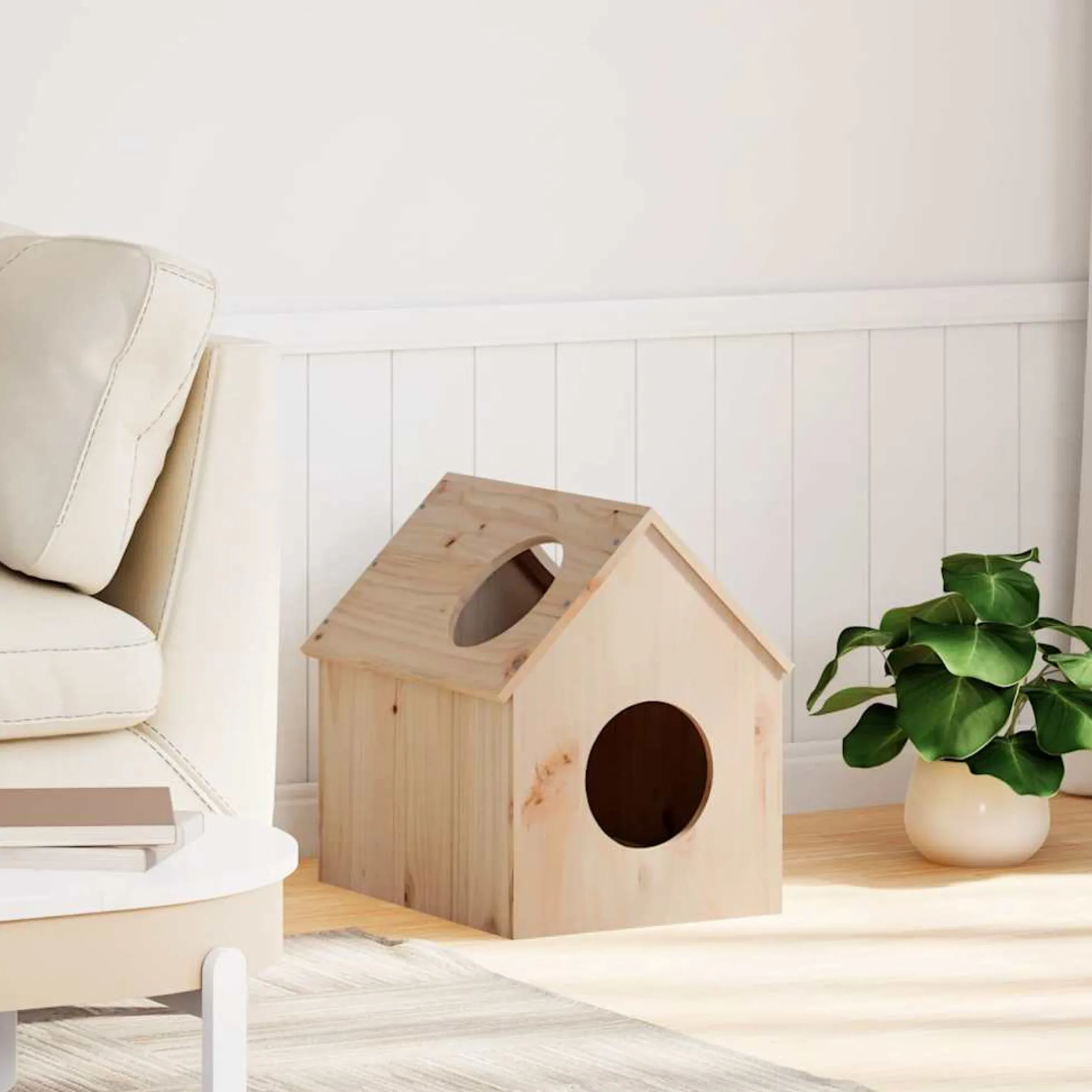 Casa Para Gatos Madera Maciza Pino 41x50x50 Cm