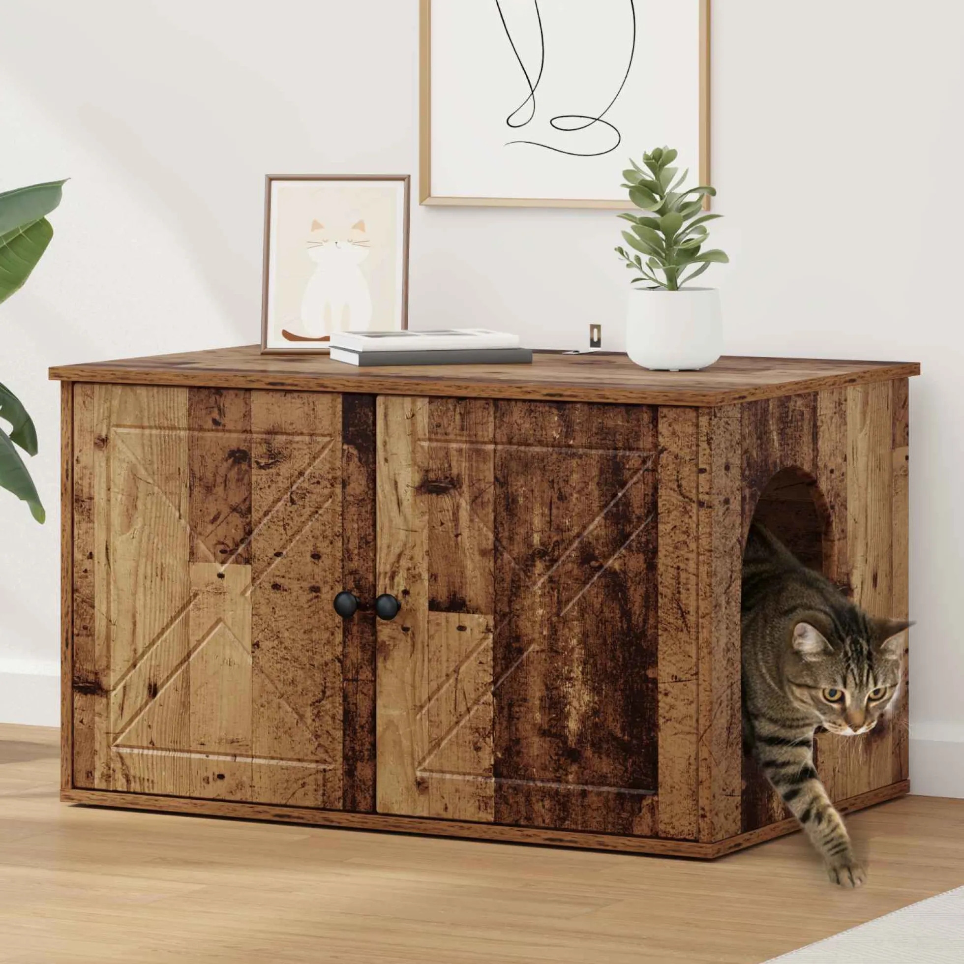 Casa Para Gatos Madera Vieja 85 X 55 X 50 Cm