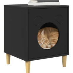 Casa Para Gatos Negro 42,5 X 40 X 53 Cm Madera De Ingeniería