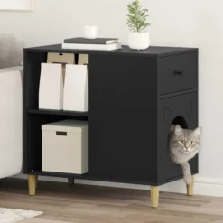 Casa Para Gatos Negro 72 X 42.5 X 70 Cm Madera De Ingeniería