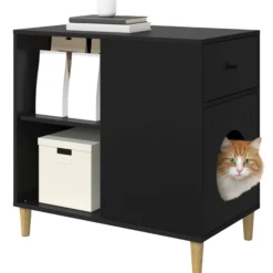Casa Para Gatos Negro 72 X 42.5 X 70 Cm Madera De Ingeniería