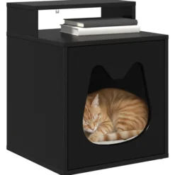 Casa Para Gatos Negro 42,5 X 40 X 53,5 Cm Madera De Ingeniería