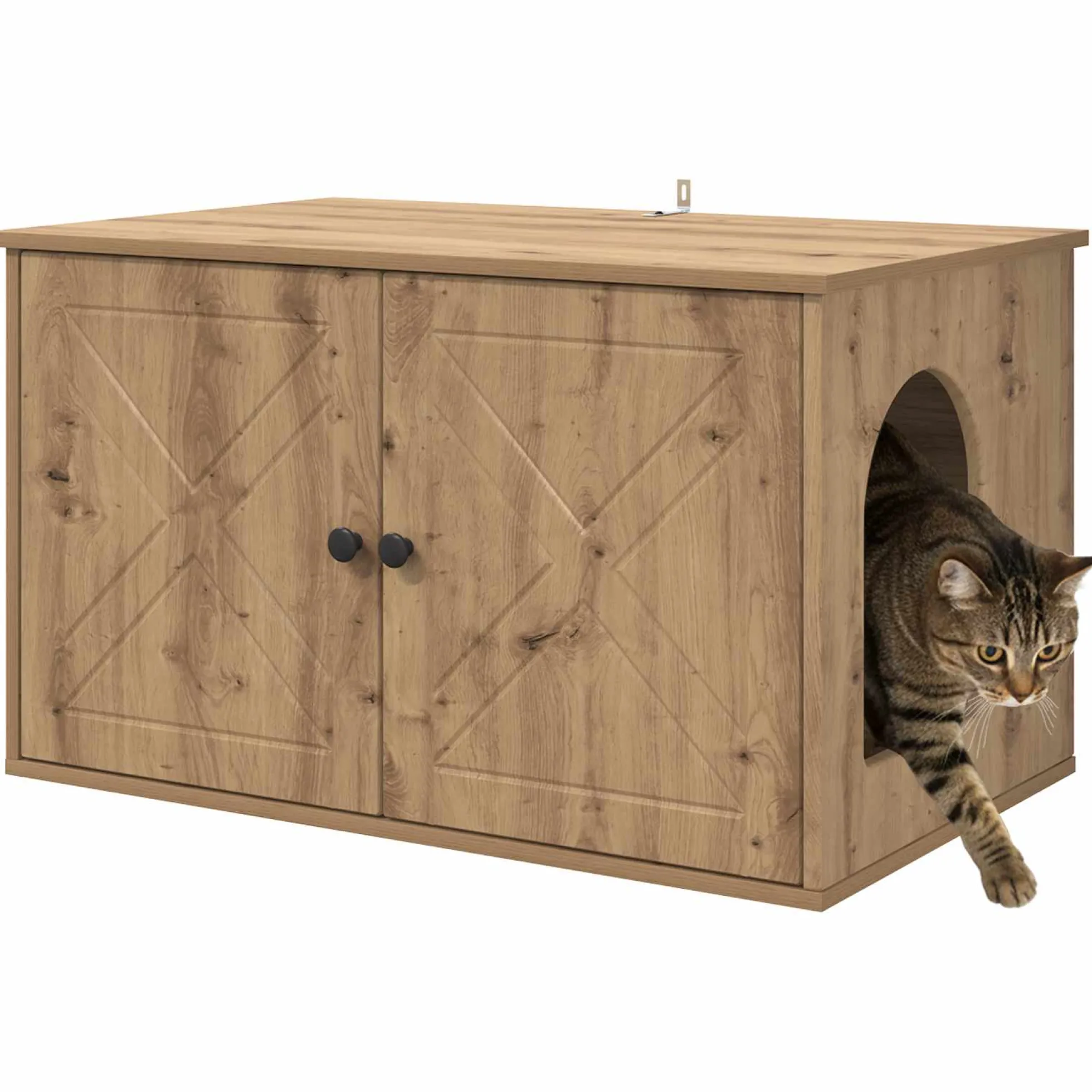 Casa Para Gatos Roble Artesanal 85 X 55 X 50,5 Cm