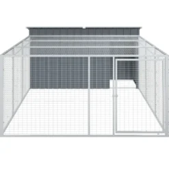 Caseta Para Perro Con Corral Antracita 197x396x110 Cm Acero Galvanizado