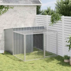 Caseta Para Perro Con Corral Antracita 153x194x110 Cm Acero Galvanizado
