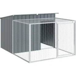 Caseta Para Perro Con Corral Antracita 153x194x110 Cm Acero Galvanizado