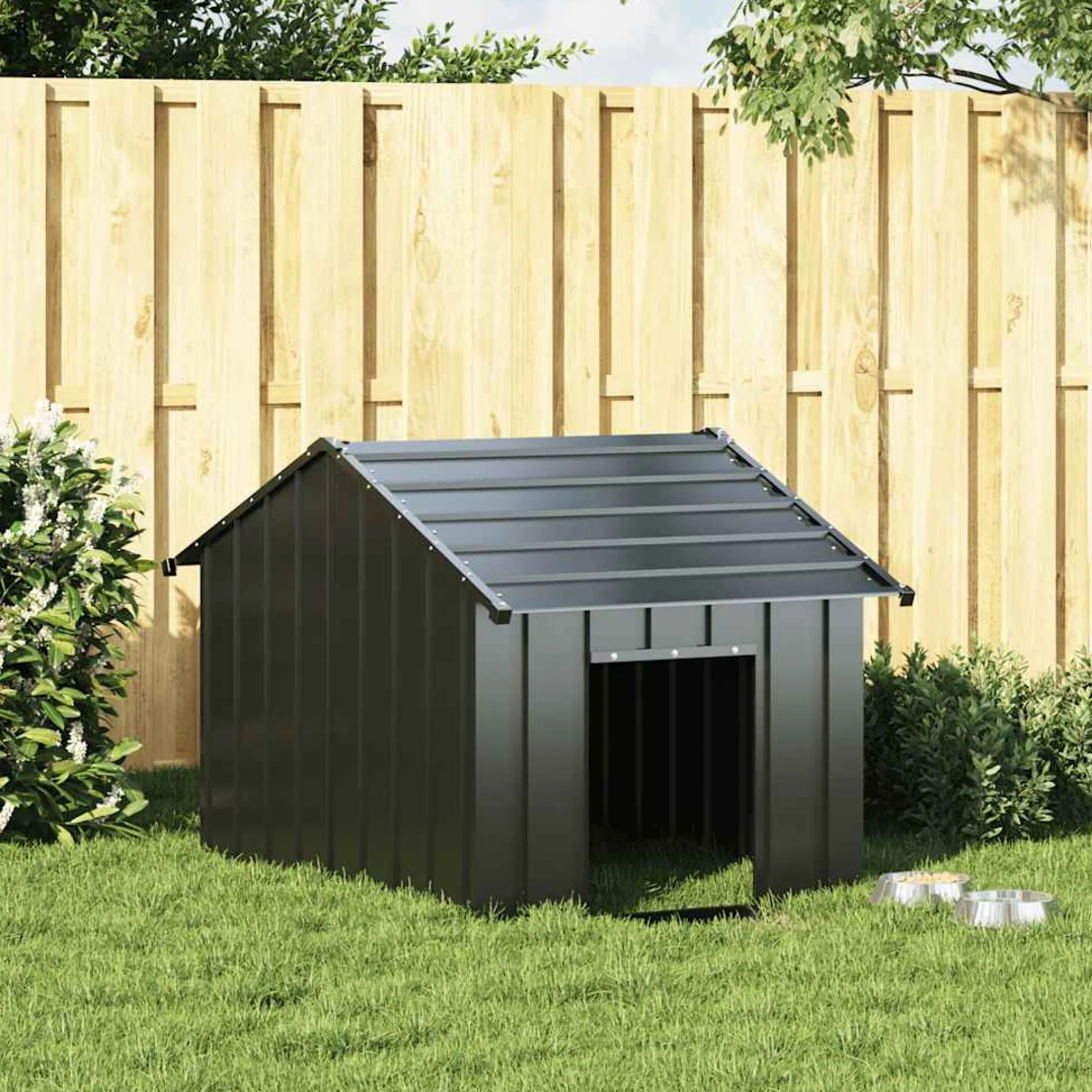 Caseta Para Perros Con Techo Acero Galvanizado 83x130x85 Cm