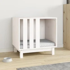 Caseta Para Perros Madera Maciza De Pino Blanco 60x45x57 Cm