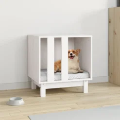 Caseta Para Perros Madera Maciza De Pino Blanco 50x40x52 Cm