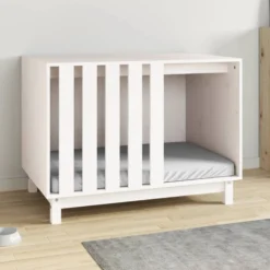 Caseta Para Perros Madera Maciza De Pino Blanco 90x60x67 Cm