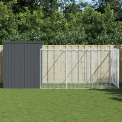Caseta Perros Con Corral Acero Galvanizado Gris 214x457x181 Cm