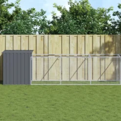 Caseta Perros Con Corral Acero Galvanizado Gris 110x1221x110 Cm