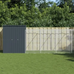 Caseta Perros Con Corral Acero Galvanizado Gris 165x863x181 Cm