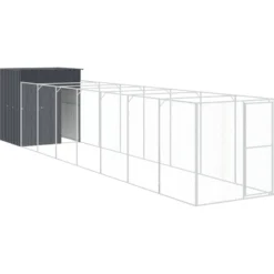 Caseta Perros Con Corral Acero Galvanizado Gris 165x863x181 Cm