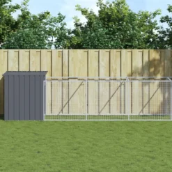 Caseta Perros Con Corral Acero Galvanizado Gris 110x1017x110 Cm