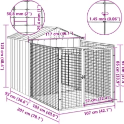 Caseta Perros Con Corral Acero Galvanizado Gris 117x201x123 Cm