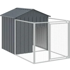 Caseta Perros Con Corral Acero Galvanizado Gris 117x201x123 Cm