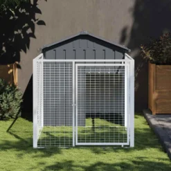 Caseta Perros Con Corral Acero Galvanizado Gris 117x201x123 Cm