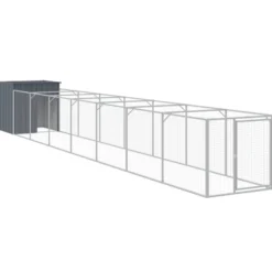 Caseta Perros Con Corral Acero Galvanizado Gris 110x813x110 Cm