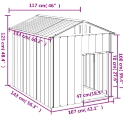 Caseta Perros Con Tejado Acero Galvanizado Gris 117x153x123 Cm