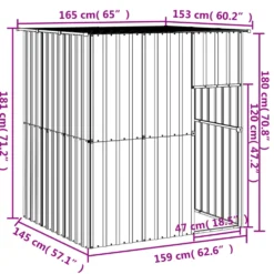 Caseta Perros Con Tejado Acero Galvanizado Gris 165x153x181 Cm