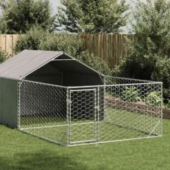 Caseta Perros Exterior Con Corral 7x2x1,5 M Acero Galvanizado