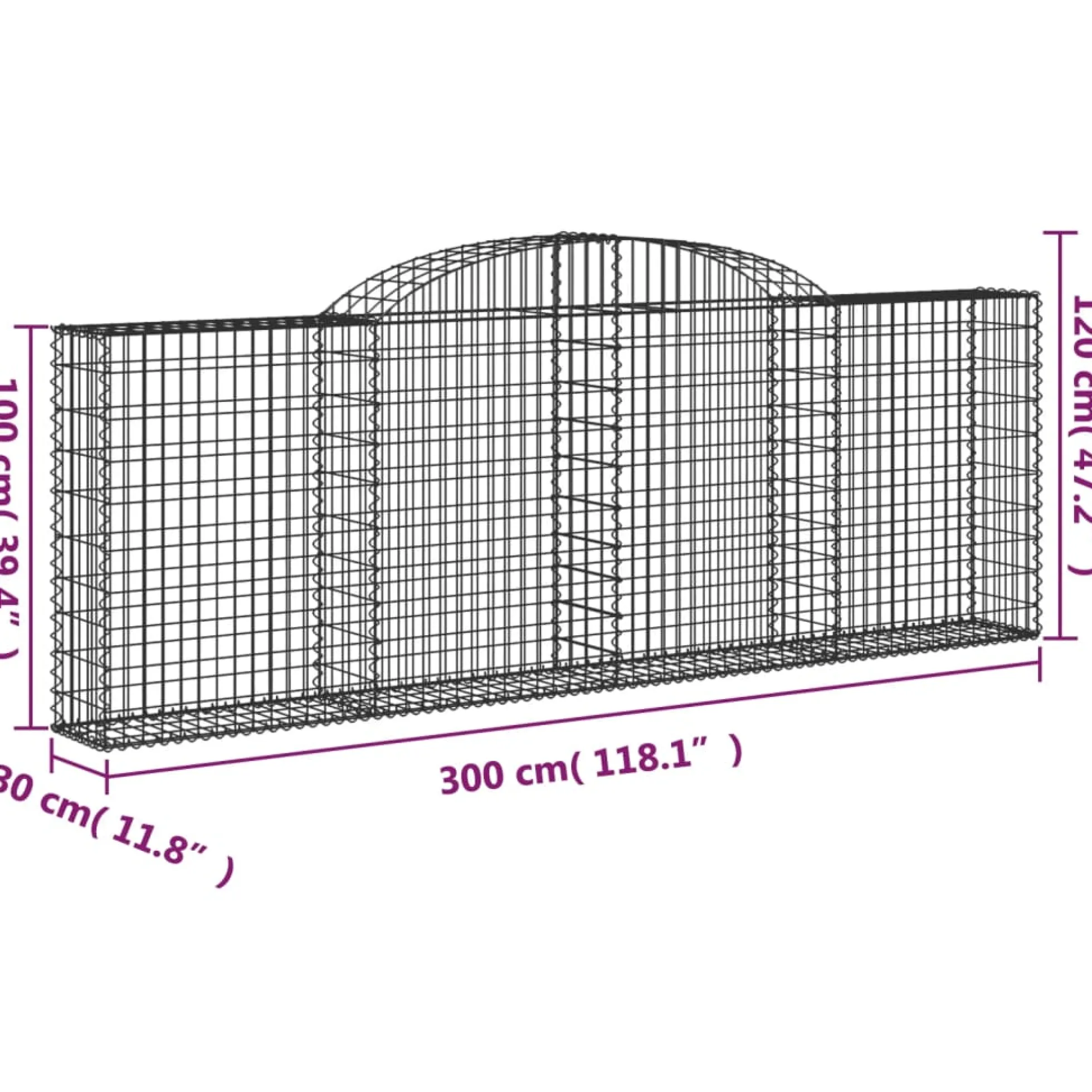 Cestas De Gaviones 30 Uds Forma Arco Hierro 300x30x100/120 Cm