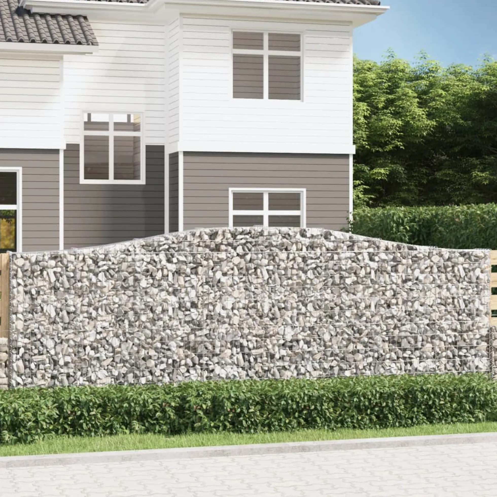 Cestas De Gaviones 9 Uds Forma De Arco Hierro 400x30x140/160 Cm