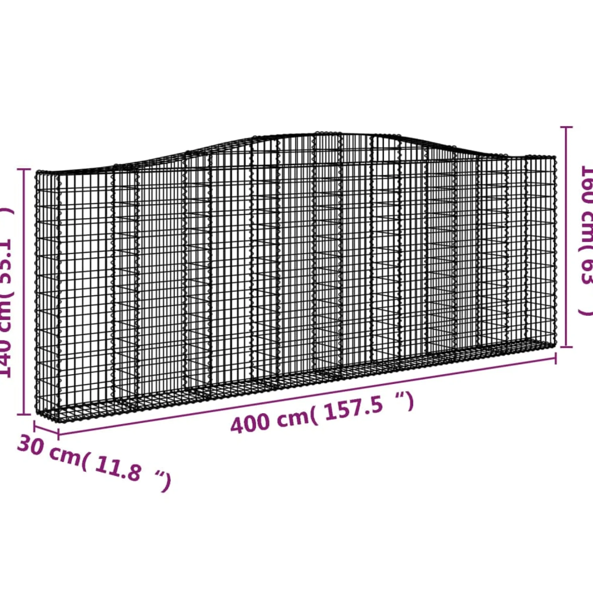 Cestas De Gaviones 9 Uds Forma De Arco Hierro 400x30x140/160 Cm