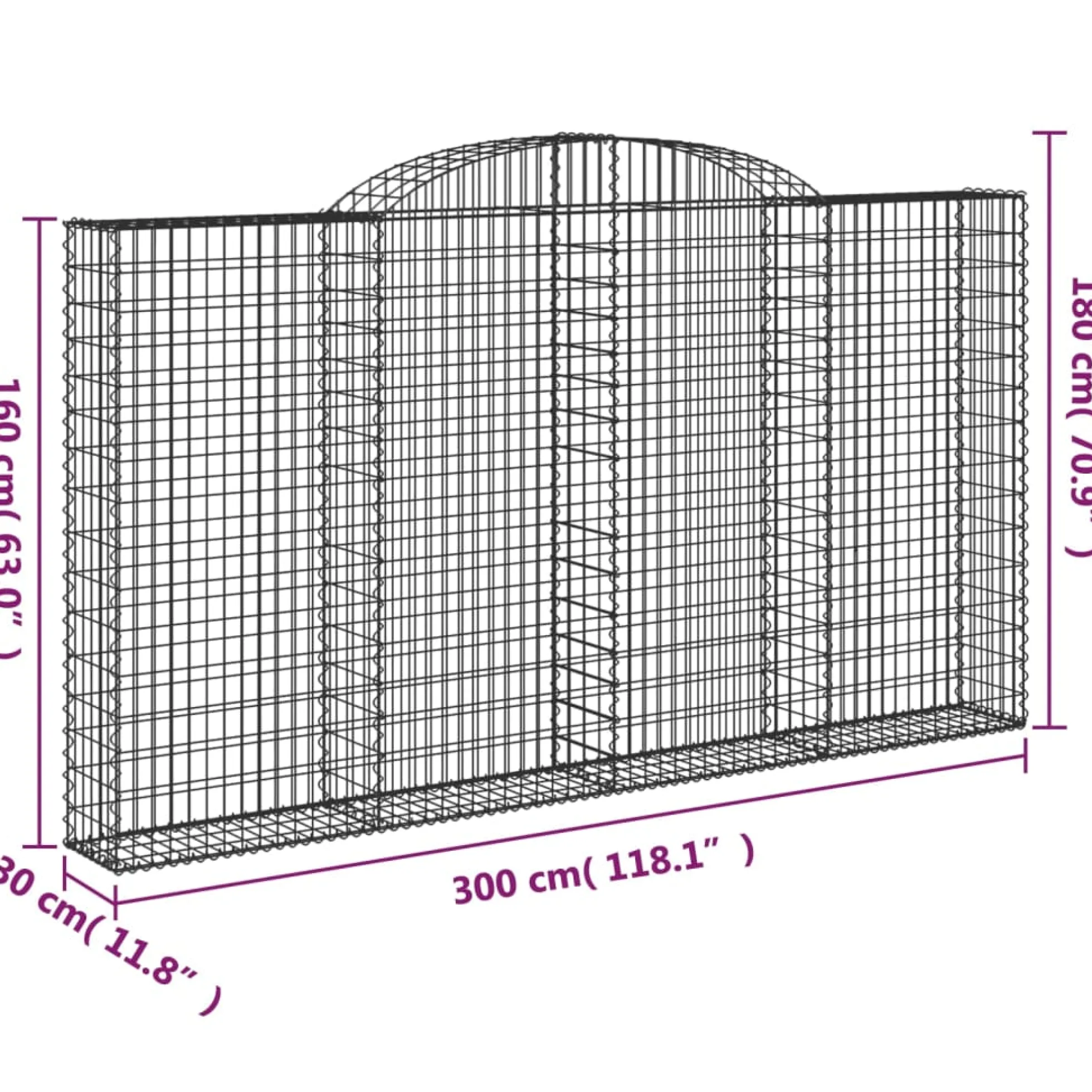 Cestas De Gaviones 2 Uds Forma De Arco Hierro 300x30x160/180 Cm