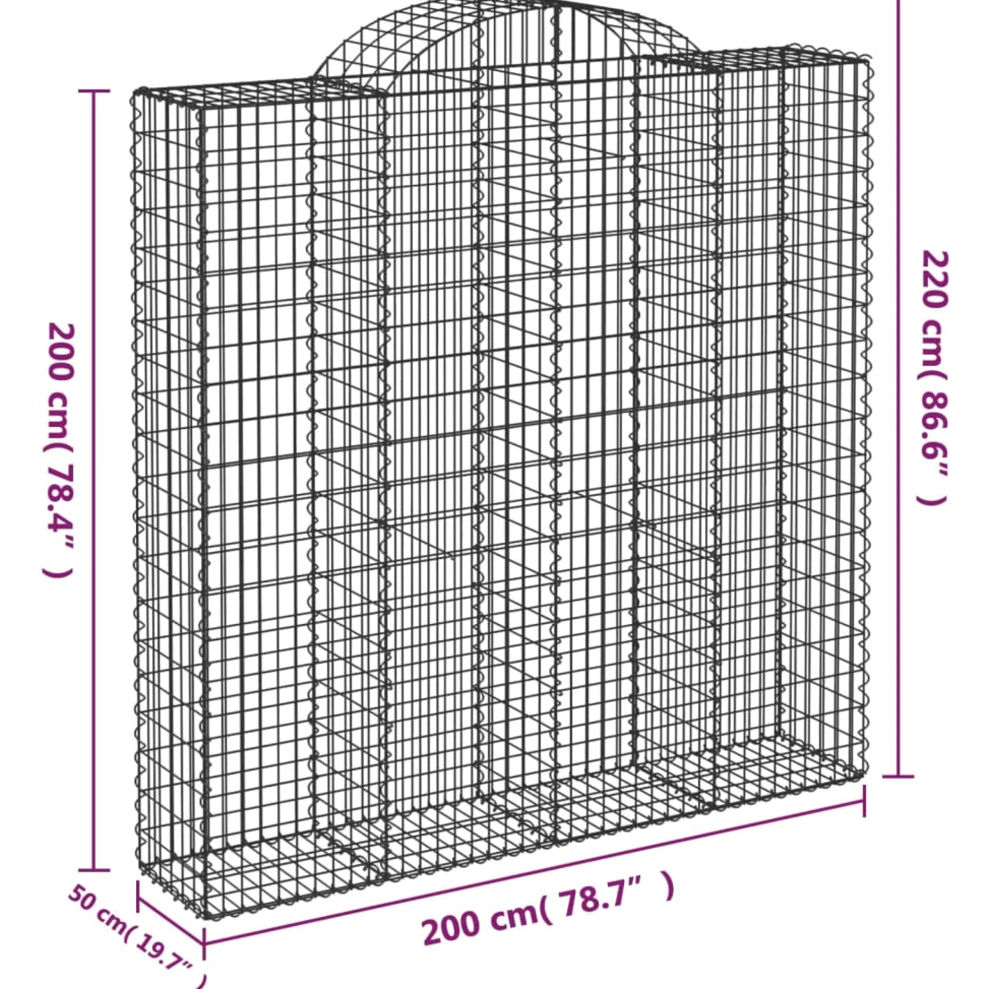 Cestas De Gaviones 3 Uds Forma De Arco Hierro 200x50x200/220 Cm