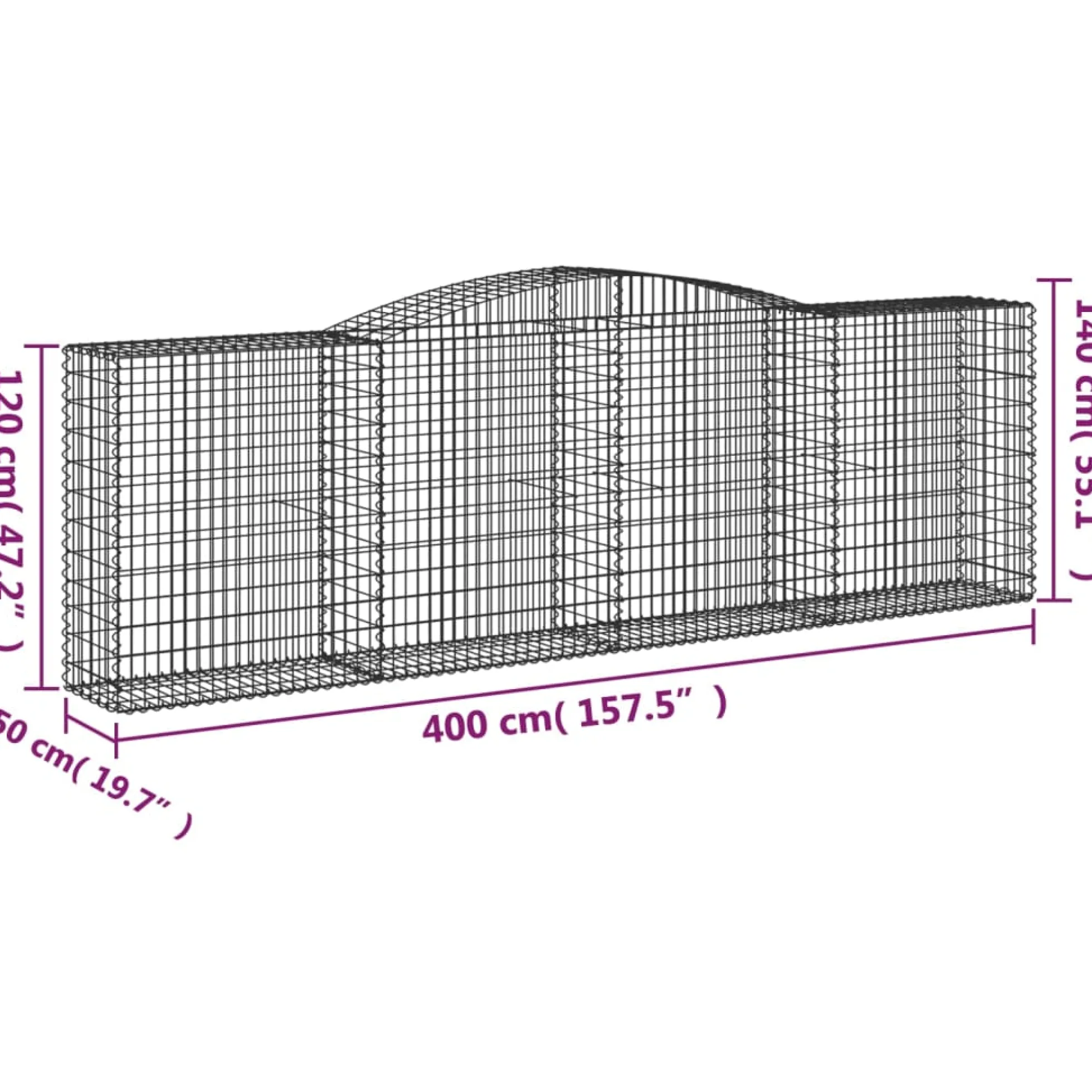 Cestas De Gaviones 20 Uds Forma De Arco Hierro 400x50x120/140cm