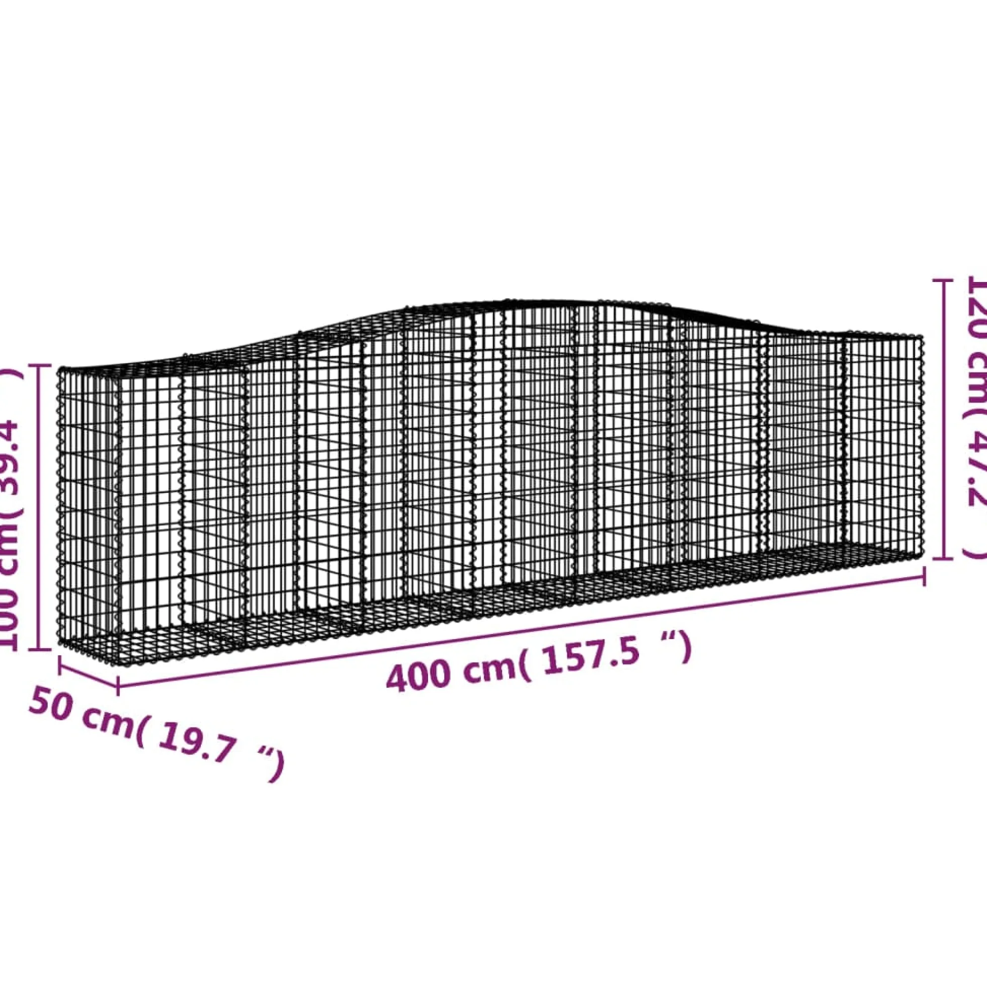 Cestas De Gaviones 8 Uds Forma De Arco Hierro 400x50x100/120 Cm