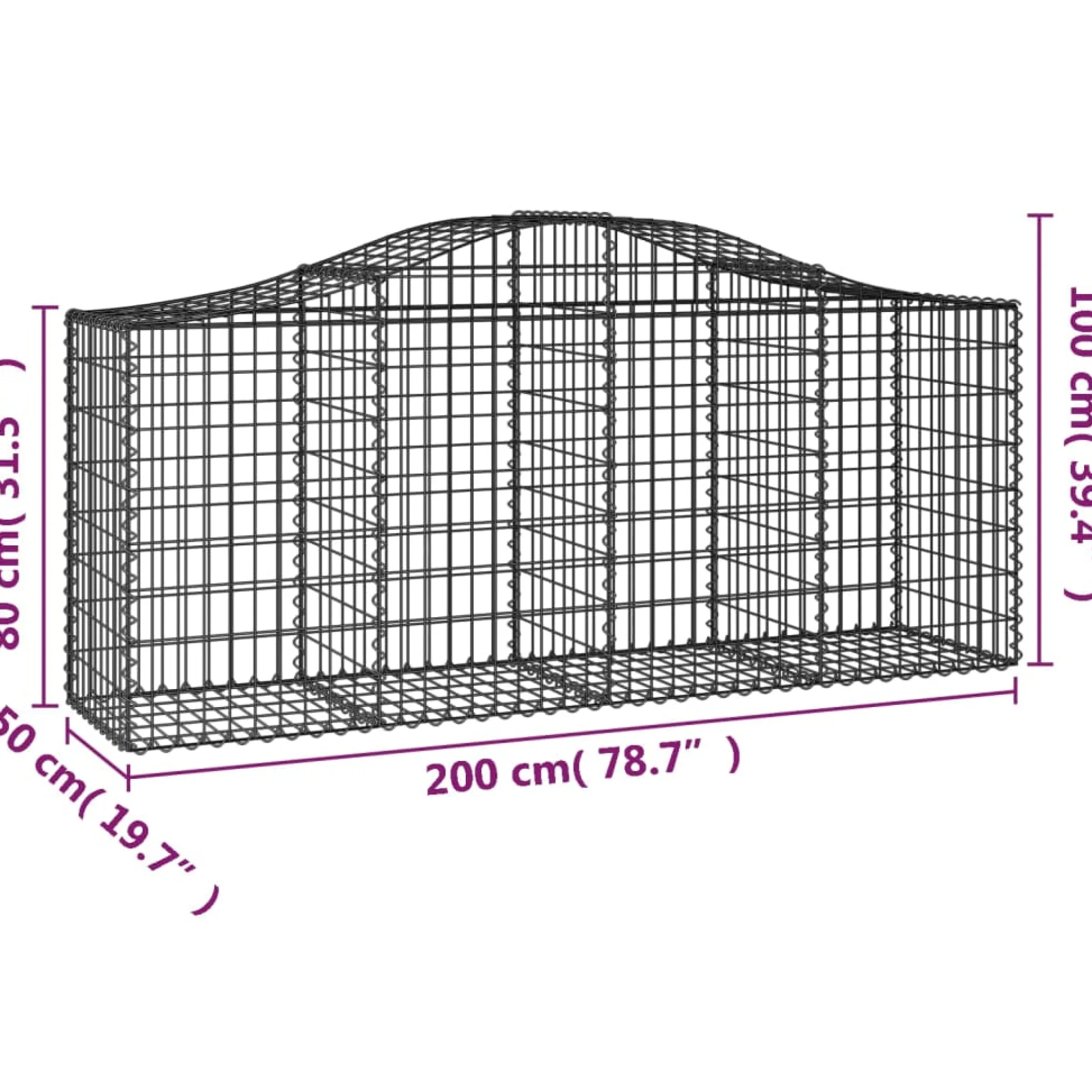 Cestas De Gaviones 13 Uds Forma De Arco Hierro 200x50x80/100 Cm