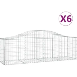 Cestas De Gaviones 6 Uds Forma De Arco Hierro 200x50x60/80 Cm