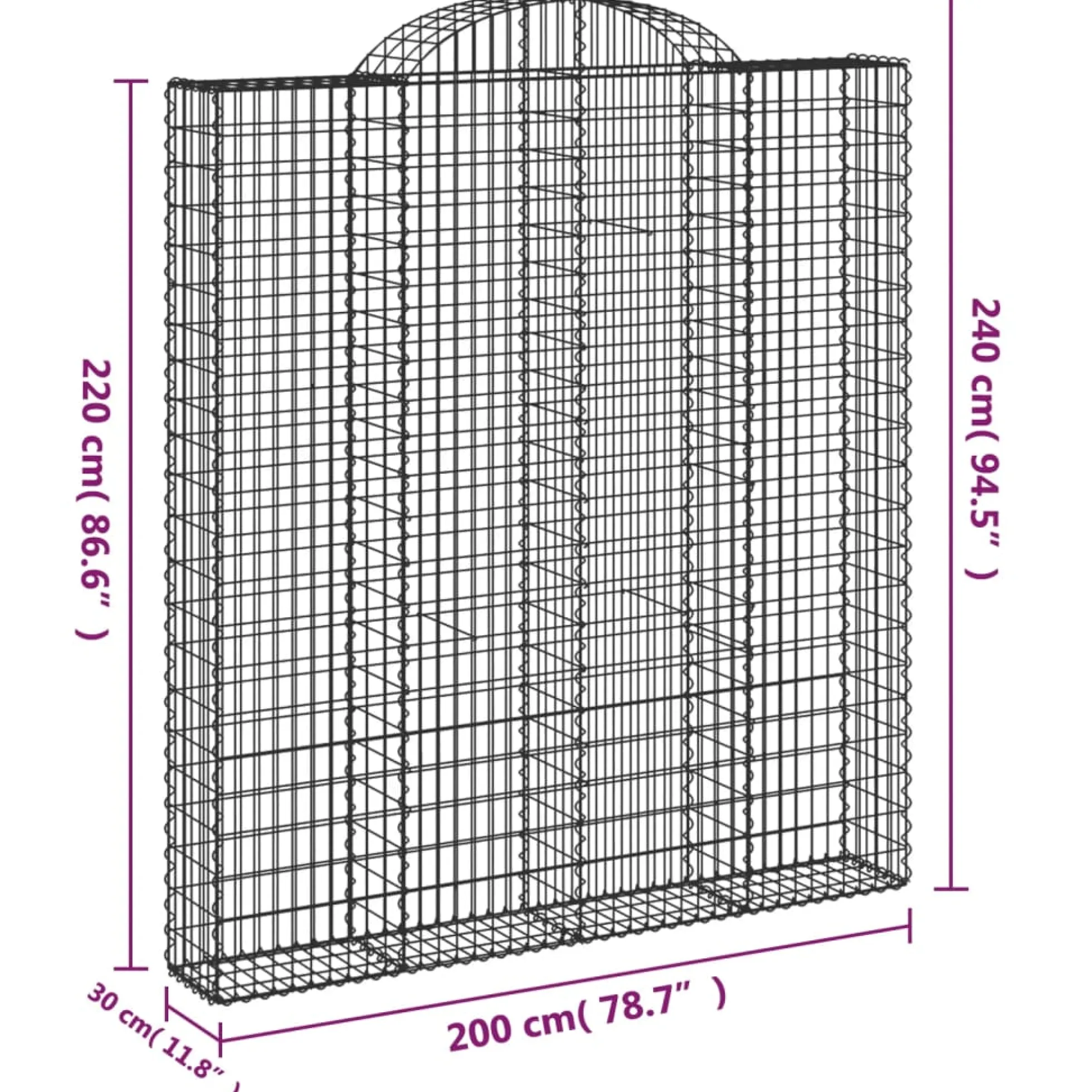 Cestas De Gaviones 4 Uds Forma De Arco Hierro 200x30x220/240 Cm